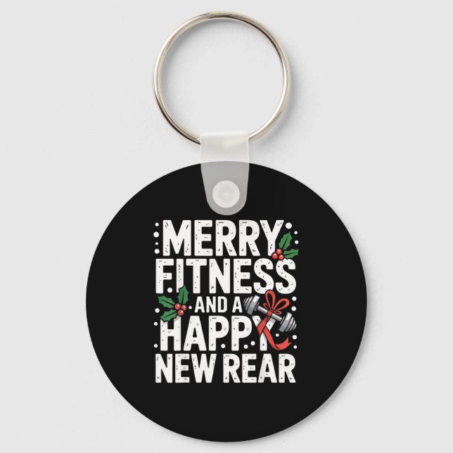 Merry Fitness Happy New Rear Workout Fitmas Christ Keychain (Front)