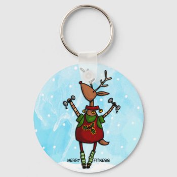 Merry Fitness Reindeer Keychain by cfkaatje at Zazzle