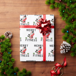 Merry Fitness Santa Weightlifting Wrapping Paper