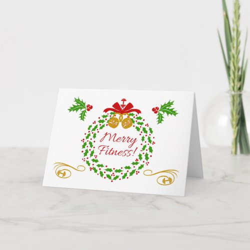 Merry Fitness Wreath Blank Holiday Card