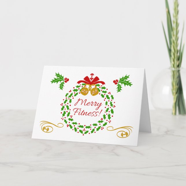 Merry Fitness Wreath Blank Holiday Card (Front)