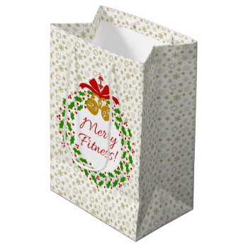 Merry Fitness Wreath Gold Snowflakes Gift Bag by xgdesignsnyc at Zazzle