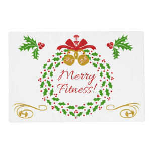 Merry Fitness Wreath Holiay Laminated Placemat