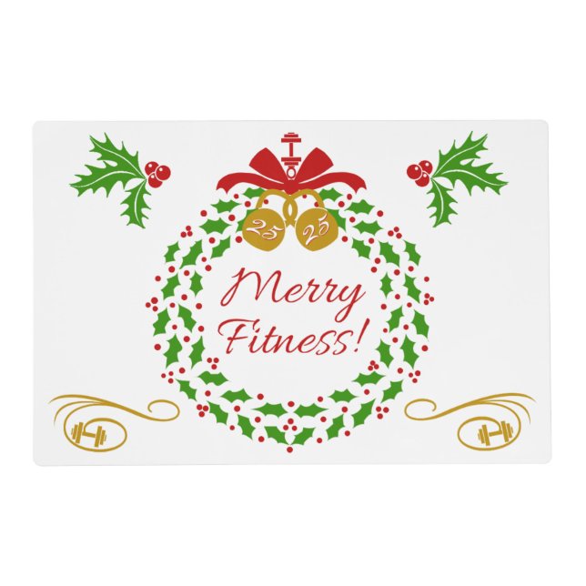 Merry Fitness Wreath Holiay Laminated Placemat (Front)