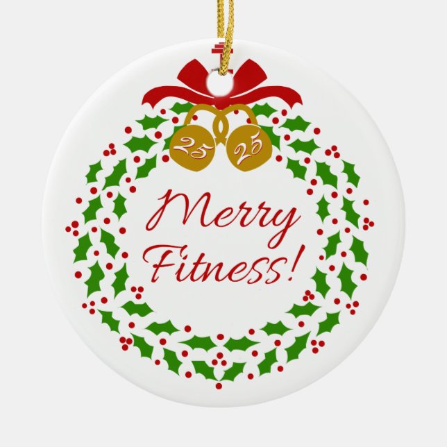 Merry Fitness Wreath Personalized Circle Ornament (Front)
