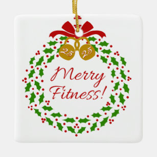 Merry Fitness Wreath Personalized Square Ornament