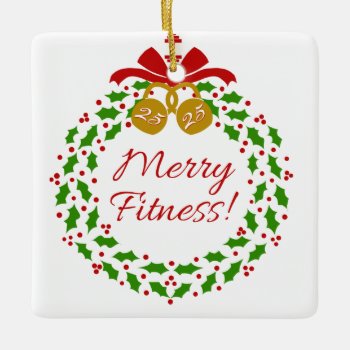 Merry Fitness Wreath Personalized Square Ornament by xgdesignsnyc at Zazzle