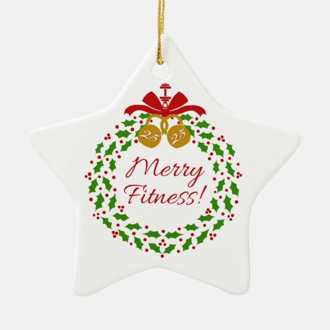Merry Fitness Wreath Personalized Star Ornament (Front)