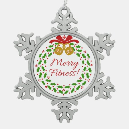 Merry Fitness Wreath Pewter Snowflake Ornament
