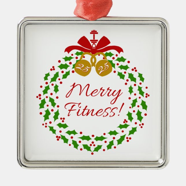 Merry Fitness Wreath Premium Silver Ornament (Front)