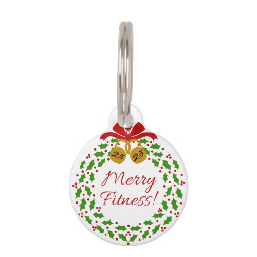 Merry Fitness Wreath Round Christmas Pet Tag