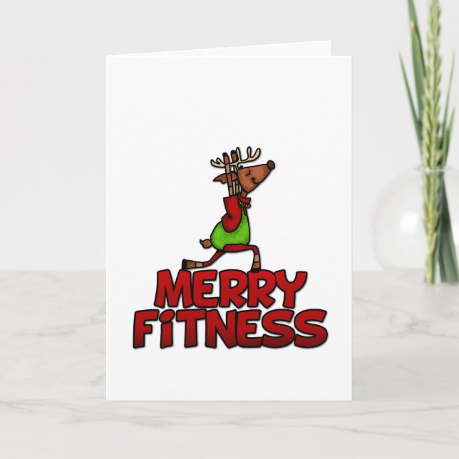 Merry Fitness - Yoga Reindeer Half Warrior Posture Holiday Card (Front)