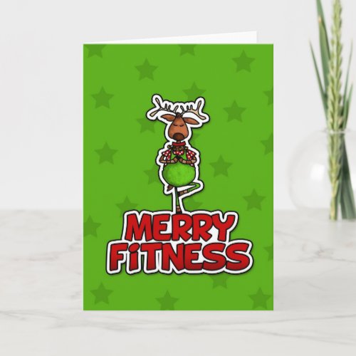 Merry Fitness _ Yoga _ Reindeer in Tree Posture Holiday Card