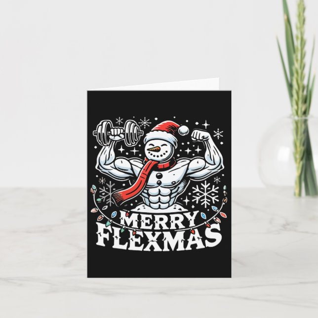 Merry Flexmas - Snowman Flexing Christmas Gym Body Card (Front)