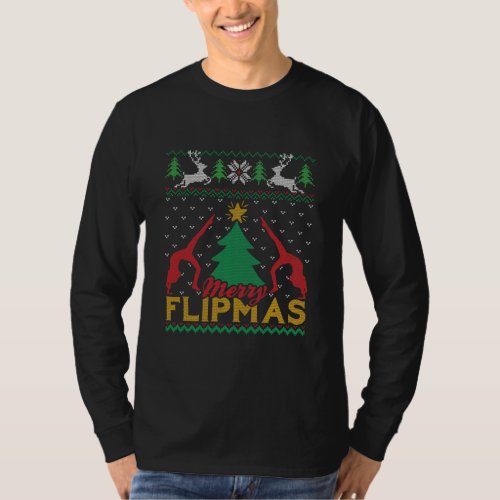Merry Flipmas Funny Gymnastic Ugly Christmas Tree T_Shirt