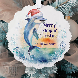 Merry Flippin' Christmas Dolphin Santa Ornament Card