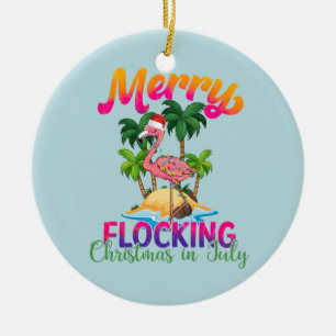 Merry Flocking Christmas Christmas in July Ceramic Ornament
