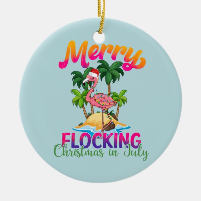 Merry Flocking Christmas | Christmas in July Ceramic Ornament (Front)