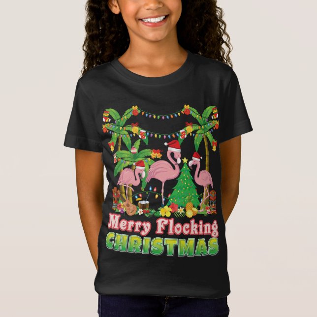Merry Flocking Christmas Flamingo Palm Ugly Sweate T-Shirt (Front)