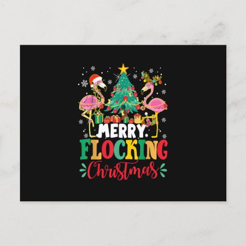 Merry Flocking Christmas Flamingo Pink Santa Hat X Postcard