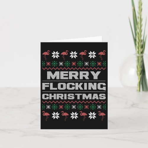 Merry Flocking Christmas Flamingo Santa Pink Ugly  Card