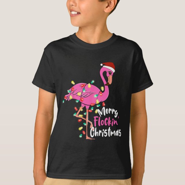 Merry Flocking Christmas Flamingo Xmas  T-Shirt (Front)