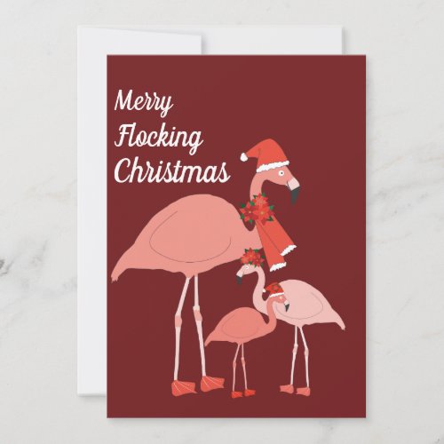 Merry Flocking Christmas Funny Flamingo Hat Scarf Holiday Card