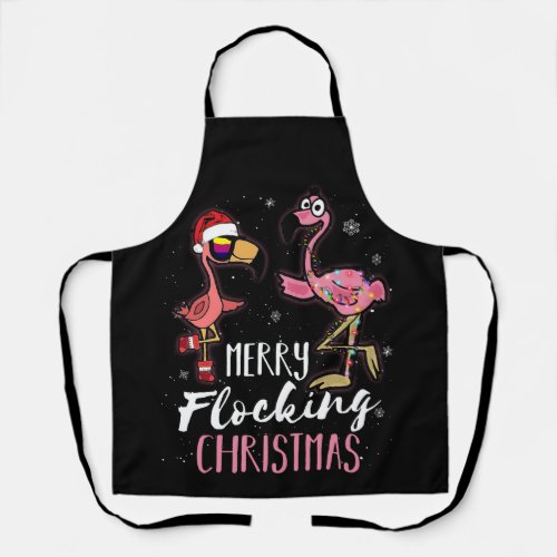 Merry Flocking Christmas Pink Santa Flamingo Apron