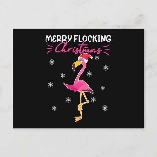 Merry Flocking Christmas Pink Santa Flamingo Postcard