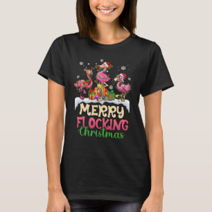 Merry Flocking Christmas Reindeer Santa Flamingo T-Shirt