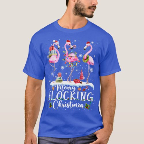 Merry Flocking Christmas Santa Flamingo Light Snow T_Shirt