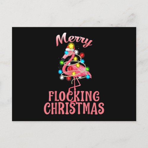 Merry Flocking Christmas Santa Flamingo Xmas Postcard
