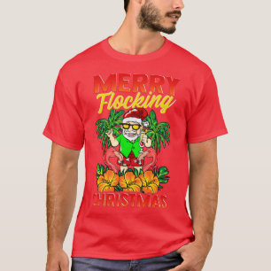 Merry Flocking Christmas Santa Flamingos Xmas T-Shirt