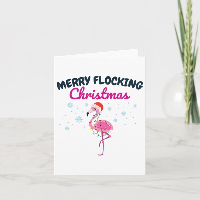 Merry Flocking Christmas Tropical Florida Flamingo Card (Front)