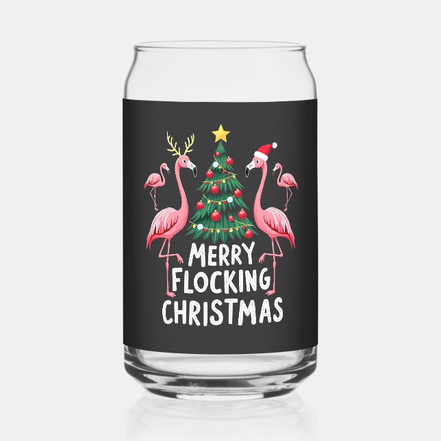Merry Flocking Christmas Xmas Flamingo Tree Can Glass (Back)