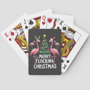 Merry Flocking Christmas Xmas Flamingo Tree Poker Cards