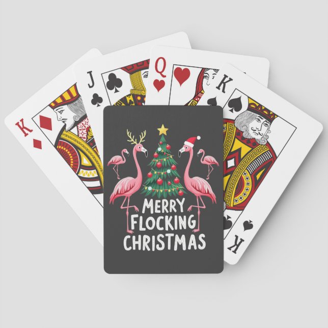 Merry Flocking Christmas Xmas Flamingo Tree Poker Cards (Back)