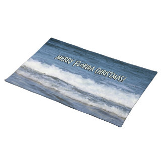 Merry Florida Christmas Over The Ocean With Waves Cloth Placemat