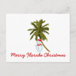 Merry Florida Christmas, Snowman under palm tree Holiday Postcard