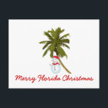 Merry Florida Christmas, Snowman under palm tree Holiday Postcard<br><div class="desc">A cute snowman under a palm tree,  to wish you a 'Merry Florida Christmas',  featured on this sweet Christmas postcard.</div>