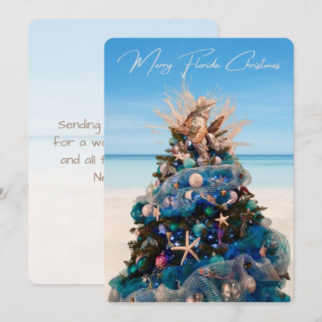 Merry Florida Christmas Tropical Beach and Tree Holiday Card (Front/Back)
