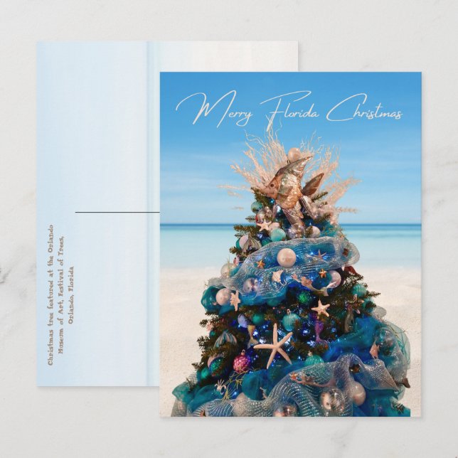 Merry Florida Christmas Tropical Beach and Tree Holiday Postcard (Front/Back)