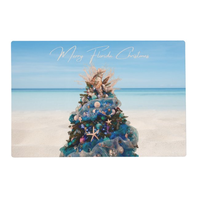 Merry Florida Christmas Tropical Beach HolidayTree Placemat (Front)