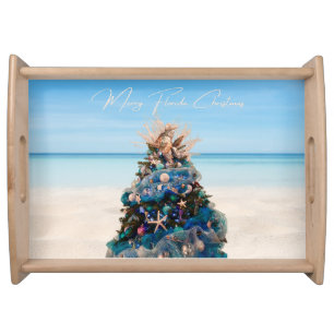 Merry Florida Christmas Tropical Beach HolidayTree Serving Tray