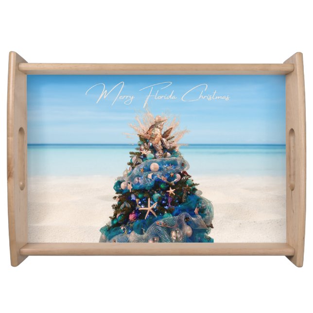 Merry Florida Christmas Tropical Beach HolidayTree Serving Tray (Front)