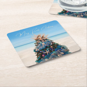Merry Florida Christmas Tropical Beach HolidayTree Square Paper Coaster