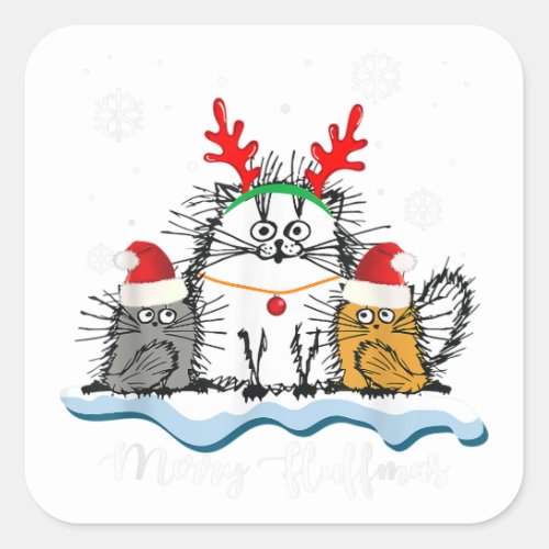 Merry Fluffmas Cats With Santa Hat Reindeer Horn C Square Sticker