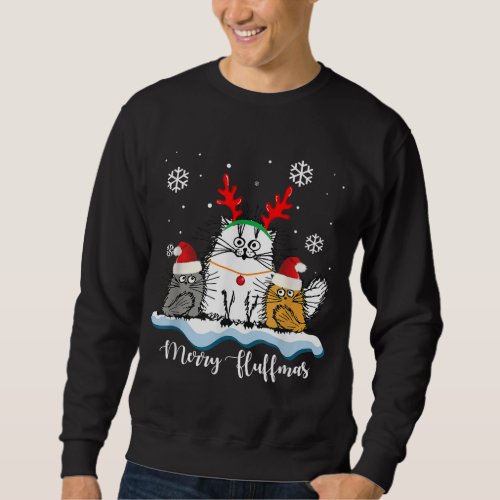 Merry Fluffmas Cats With Santa Hat Reindeer Horn C Sweatshirt