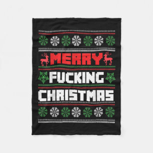 Merry Foring Christmas Funny Raunchy Curse Word Ho Fleece Blanket