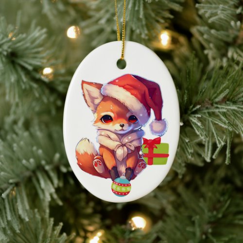 Merry Fox Kids Christmas Ceramic Ornament